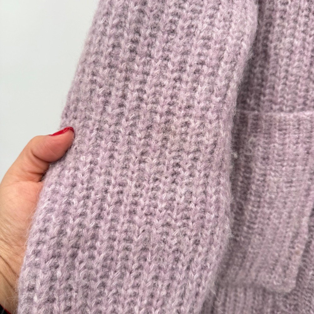 ZARA‎ Oversized Chunky Knit Cardigan Lavender Purple V Neck Button Front Pockets - Picture 5 of 10